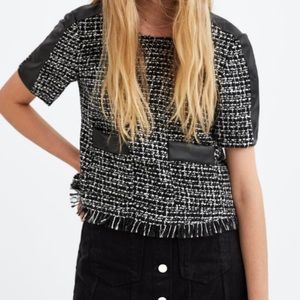 Zara NWT Tweed & Leather Trim Top